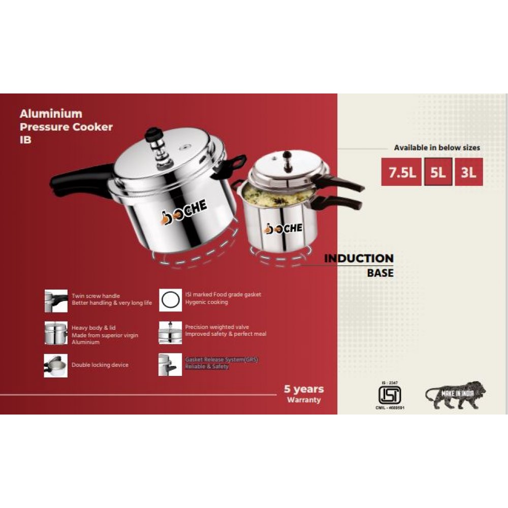 Boche Aluminium Pressure Cooker 5 Litre (Induction Base)