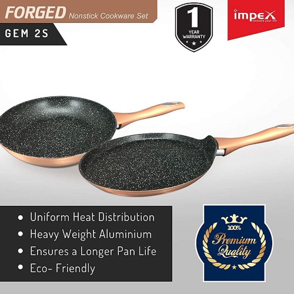 Impex GEM-2S Granite Coated Forged Nonstick Aluminium 2 Pcs Cookware Set (Tawa Pan & Fry Pan)